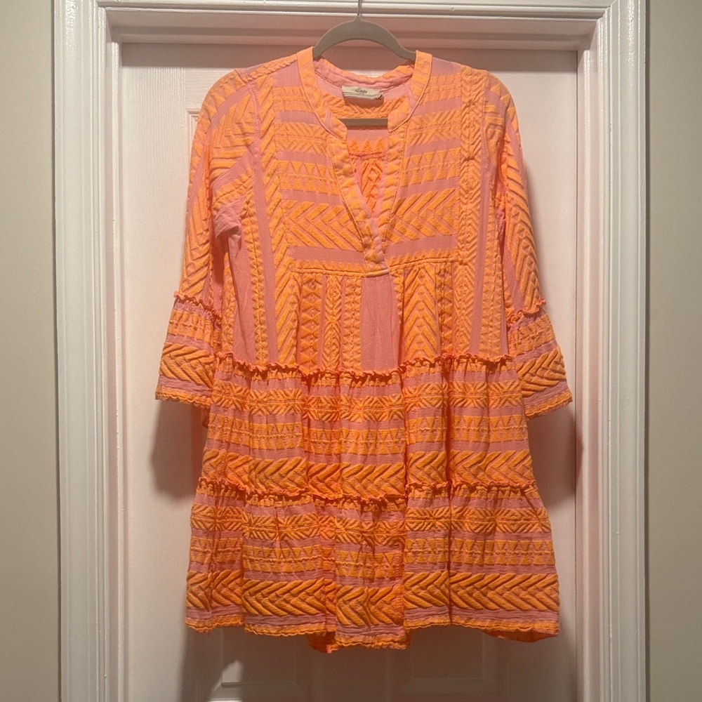 DEVOTION TWINS Vibrant Orange and pink swing Dress